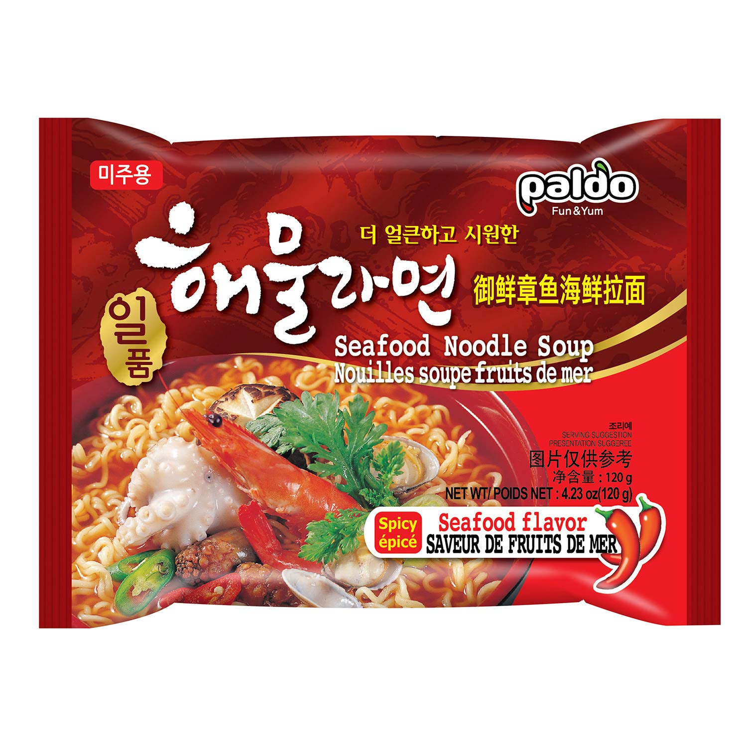 Paldo Spicy Seafood Broth Instant Noodles for Oriental Food Lovers, Spicy Ramen Challenge, K-Food 120g x 5 Pack
Paldo S