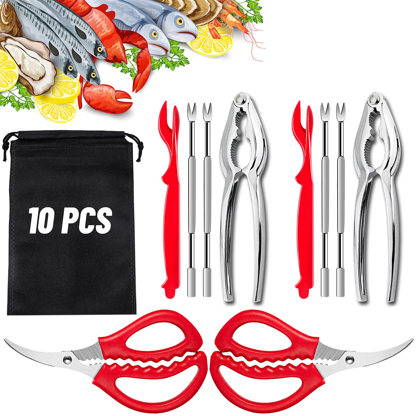 10 Pcs Seafood Tools Set for Crab and Lobster Lovers: Stainless Steel Forks and Crackers
| 10 Pcs Stainless Steel Seafo